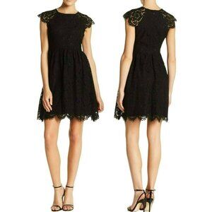 Kensie Little Black Dress Lace Lined Floral Fit & Flare Special Occasion 14 NEW